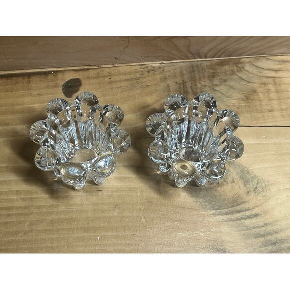 2 Vintage Bubble Glass Clear Candle Holders Marked KIG Indonesia - Picture 2 of 6